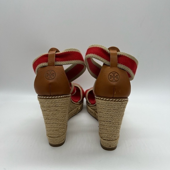 TORY BURCH WOMENS RED AND TAN WEDGE ADONIS WEDGE ESPADRILLES SIZE 10B - Picture 3 of 13